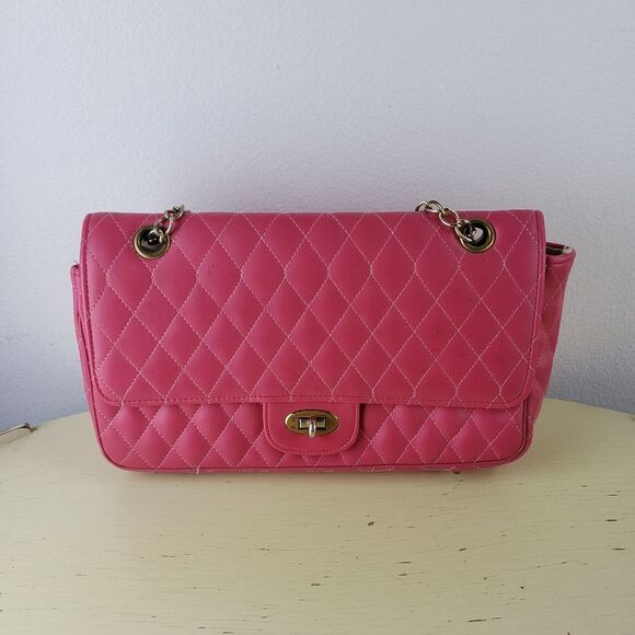 Handbags - Women's Vintage Barbie Pink Quilted Golden Chain Bag